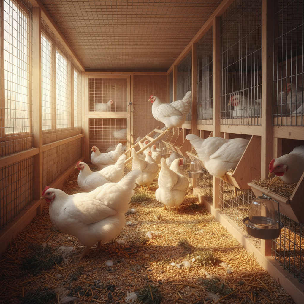 蛋雞在明亮豐富化籠舍中健康生活,純淨飼養